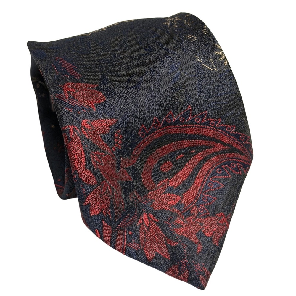 Envoy Necktie Navy Red Paisley Floral Extra Long Silk Blend Mens Neck Tie